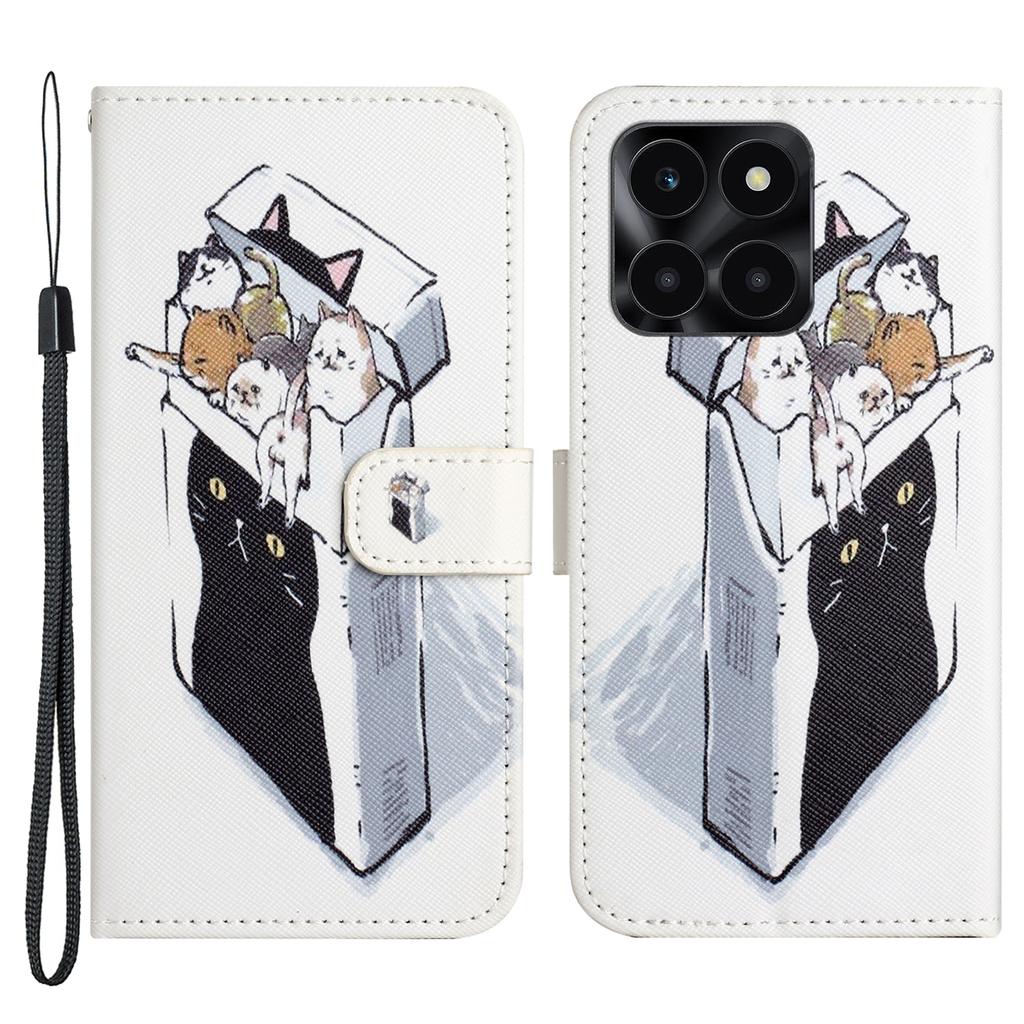 כיסוי טלפון מעור בהדפסת דוגמה תלת-ממדית עבור Honor X6a 4G/X6b 4G/X6c 4G מעמד ארנק כיסוי פליפ עם רצועה