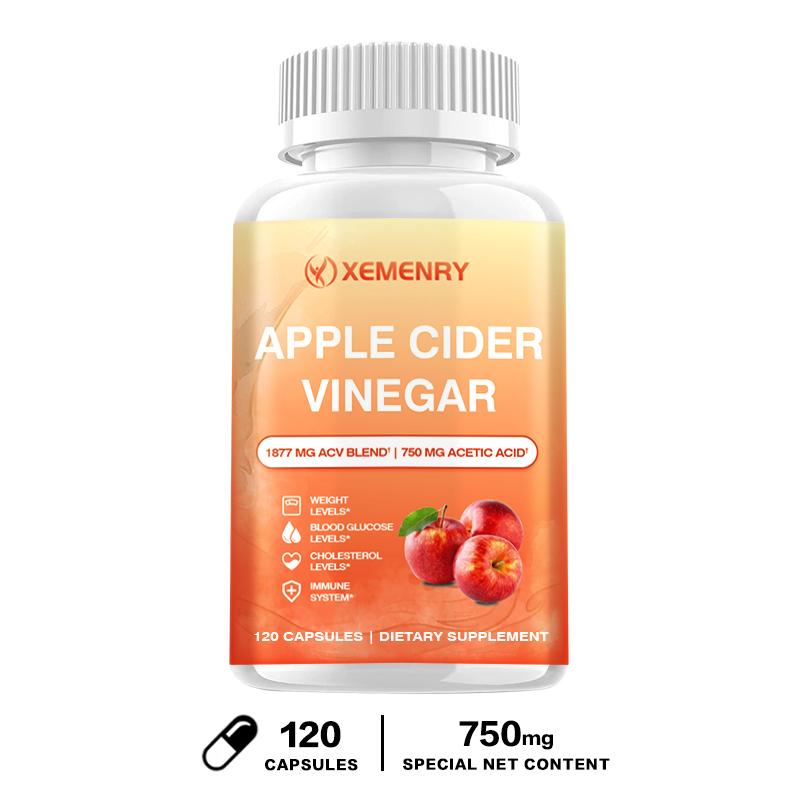 Premium apple cider vinegar capsules, each containing 1877 mg, gentle and easily absorbed, suitable for both men and women.