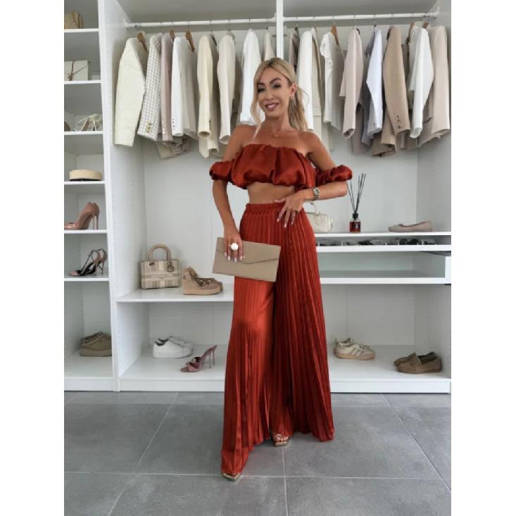 Eleganter einfarbiger Sommer-Neuzugang Damen Langarmweste und plissierte Hose Set Modisches und stilvolles Outfit