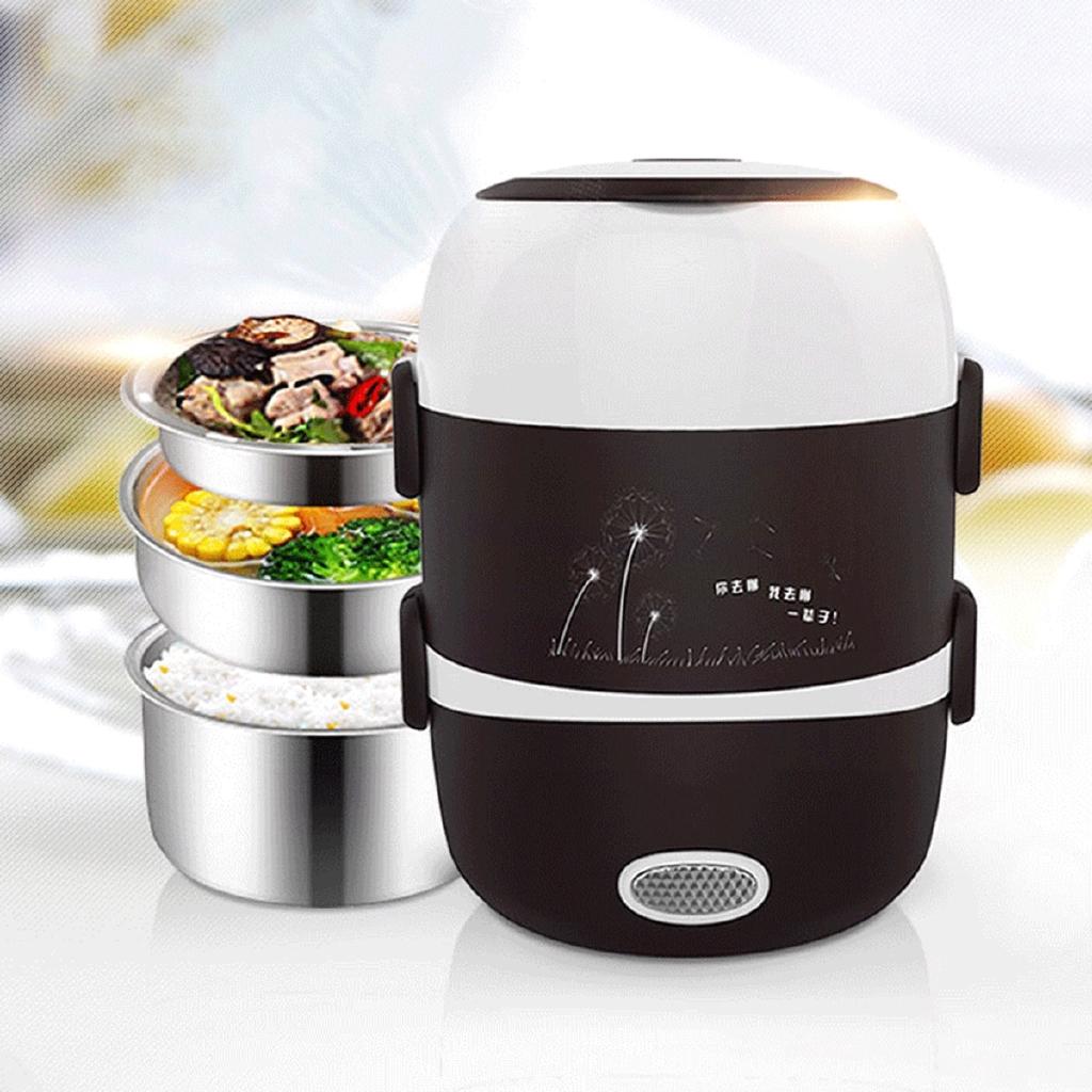 220V 3 Layers Electric Rice Cooker 2L Stainless Steel Steamer Warmer Container Heating Lunch Box New