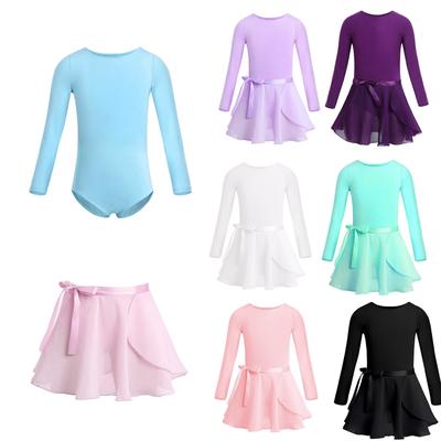 Girls Ballet Tutu Bodysuit Dance Class Costumes Gymnastics Leotard with Tied Skirt Set Stage Dance Class Outfits