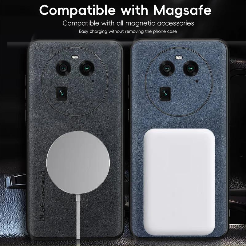 Für OPPO Find X6 X6 Pro Feine Loch Schafsleder Magnetisches TPU Weiche Kante Anti-Sturz Anti-Fingerabdruck Handyhülle