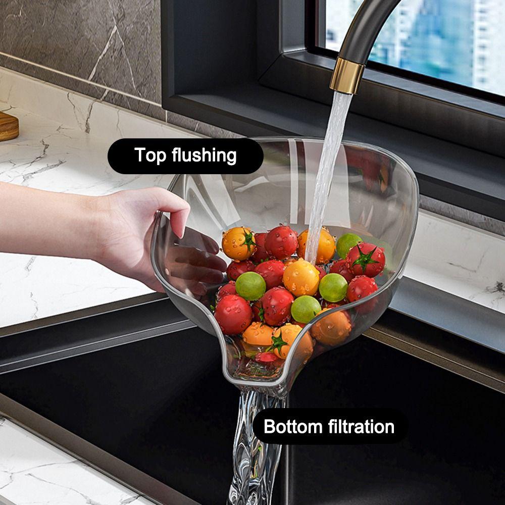 Plastic Draining Bowl Storage Vegetable Fruit Washing Rice Washing Basket for Household