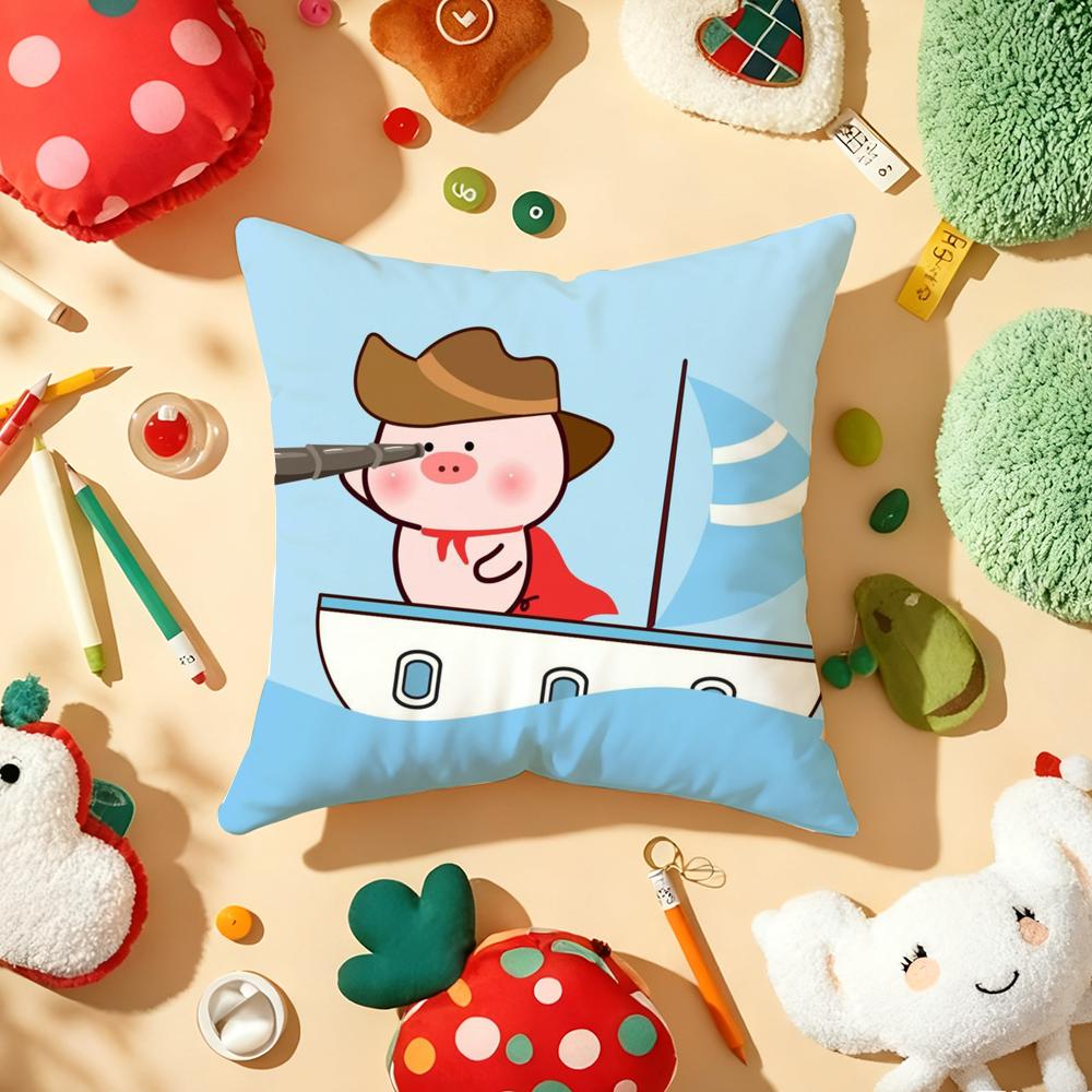 Cute Cartoon lulu pig Cushion Cover Plush Fabric Soft DoubleSided Printed Sofa Warm Winter Home Gift Pillow Cover