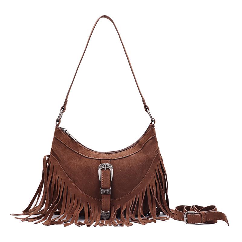Vintage Suede Tassel Single-Shoulder Bag