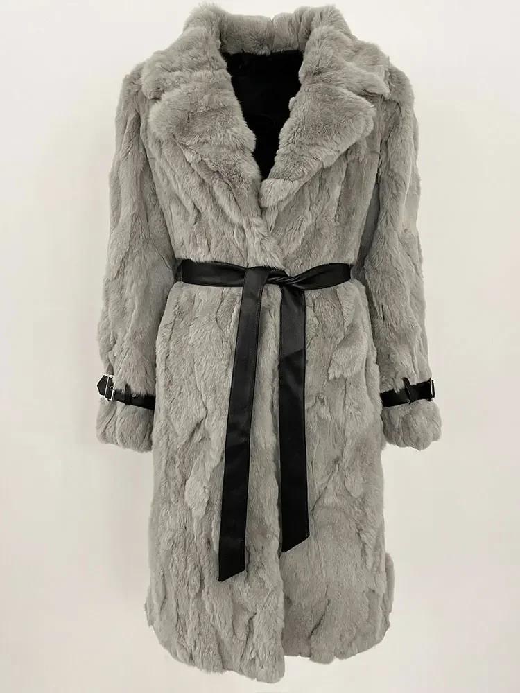 OFTBUY 2024 Winter Warm Plush Fur Top Women Jacket Long Real Fur Natural Rabbit Fur Coat Fashion New Style Can Be Customized