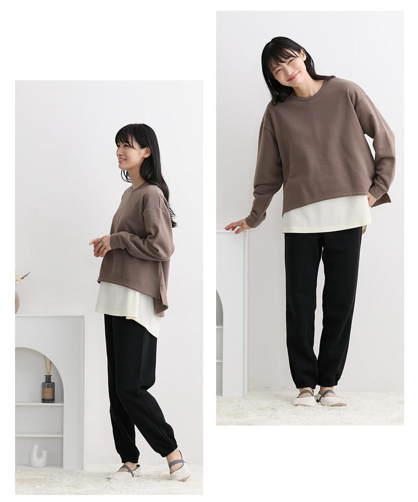 Nissen Maternity Warm Layered Loungewear Top and Bottom Set and Khaki Maternity Size M Women's Loungewear/Pajamas [Maternity Wear/Nursing Wear]