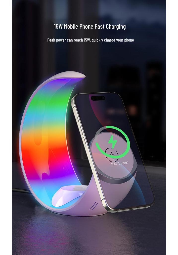 Intelligente LED-Schreibtischlampe mit 7 Farben, 4-in-1 kabellosem Ladegerät und magnetischer Saugvorrichtung 15W Ständer