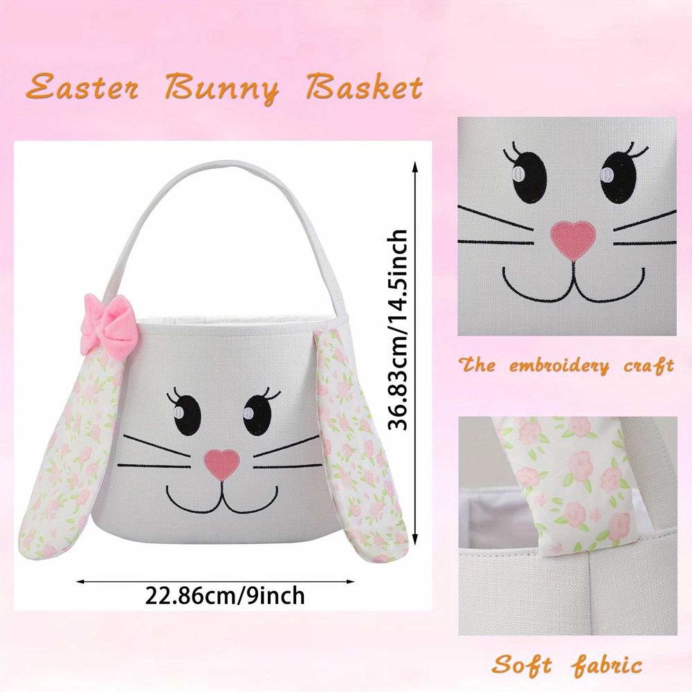 Easter Bunny Ears Handheld Basket - Plush Fabric for Eggs & Decor