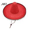 Volwassen Vakantiehoed Mexicaanse Sombrero met Kleurrijke Pompons, Hawaïaanse Stijl Geweven Strooien Zonnehoed, Met Brede Rand Lichtgewicht Themafeest Kostuum voor Zomerstrand