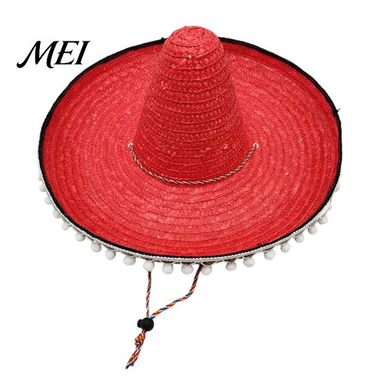Volwassen Vakantiehoed Mexicaanse Sombrero met Kleurrijke Pompons, Hawaïaanse Stijl Geweven Strooien Zonnehoed, Met Brede Rand Lichtgewicht Themafeest Kostuum voor Zomerstrand