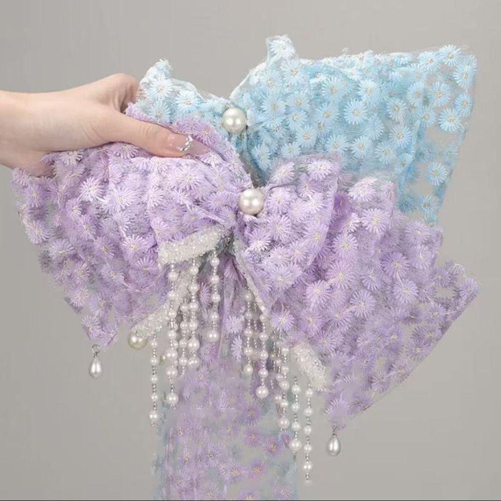

Embroidery Bow Tassel Hairpin Elegant Headwear Fashion Shark Clips Women Girl жовтий