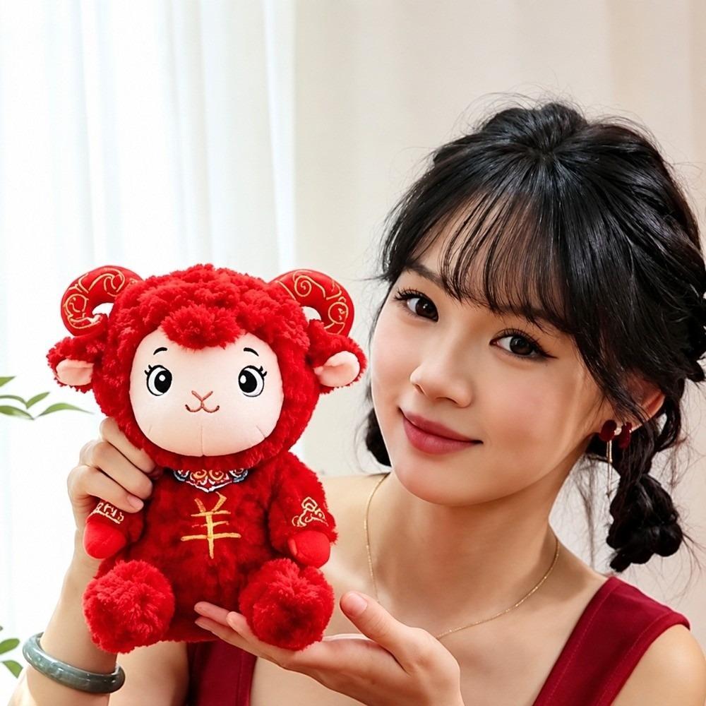 Festive Sheep Plush Toy Soft Chinese New Year Lamb Zodiac Mascot Doll Room Ornament