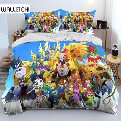 Anime Digimon Adventure Monster Zestaw Pościeli Poszwa na Kołdrę Zestaw do Łóżka Poszwa na Kołdrę Poszewka Kołdra Rozmiar King Queen Chłopcy Dorośli