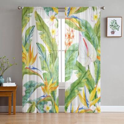 Cortinas transparentes de tule com flores de plumeria aquarela para sala de estar, quarto, cozinha, decoração, cortinas de organza de voile