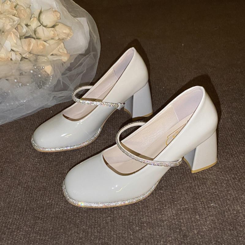 Fashion Crystal Women High Heels Shoes Elegant Chunky Mary Janes Shoes 2025 Autumn New Classical Luxury Pumps Fad Dress Party Sandalias
