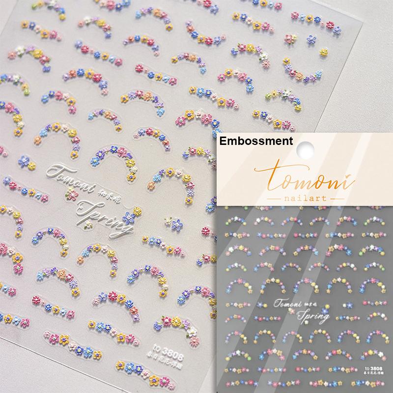5D Mini Flowers Colorful Wreath Daisy Delicate Shiny Rhinestone Spring Self Adhesive NailArt Decorations Stickers Manicure Decal