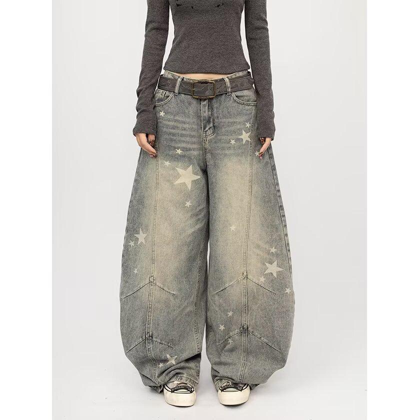 Unisex High Waist Barrel Jeans Loose Fit Streetwear Wide Leg Jeans Vintage American Zip Fly Stretch Denim Trousers
