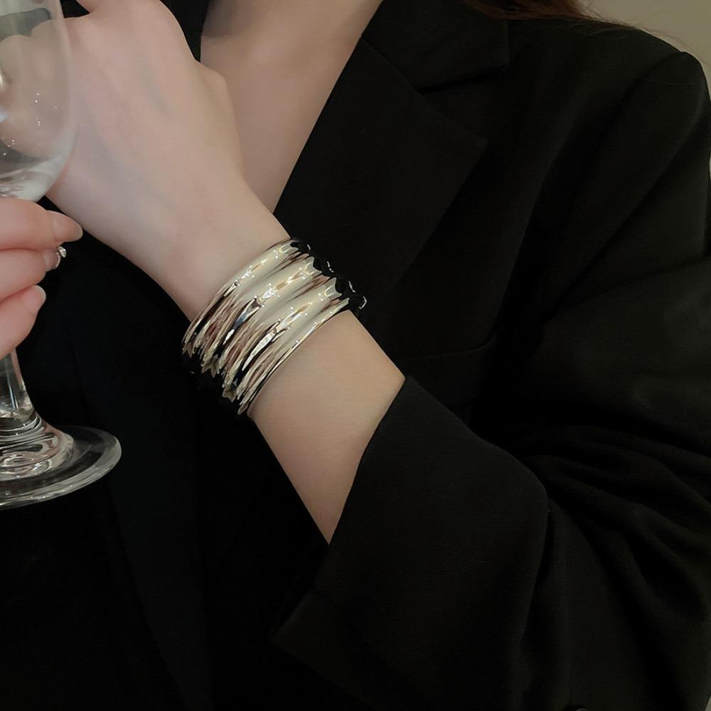 Gold Silver Color Zinc Zinc Alloy Wide Open Bangle Irregular Wave Shape Exaggerated Bracelet  Gift