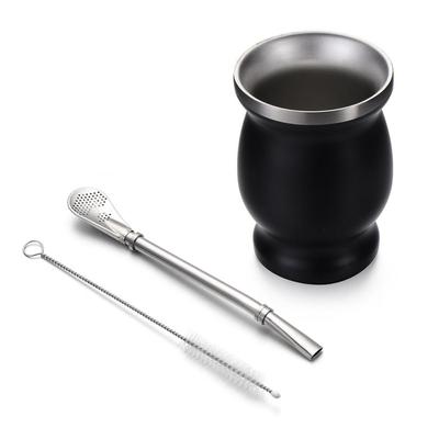 Juego de Calabaza de Yerba Mate de 8 oz Taza de Acero Inoxidable Negra Fácil de Limpiar Cepillo Limpiador de Bombilla