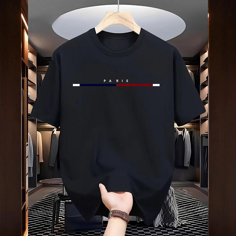 Paris Fashion Mens Cotton Tshirt Spring Summer Daily Casual Fashion Oneck Short Sleeve Top Male Home Outdoor Comfort Soft Tees