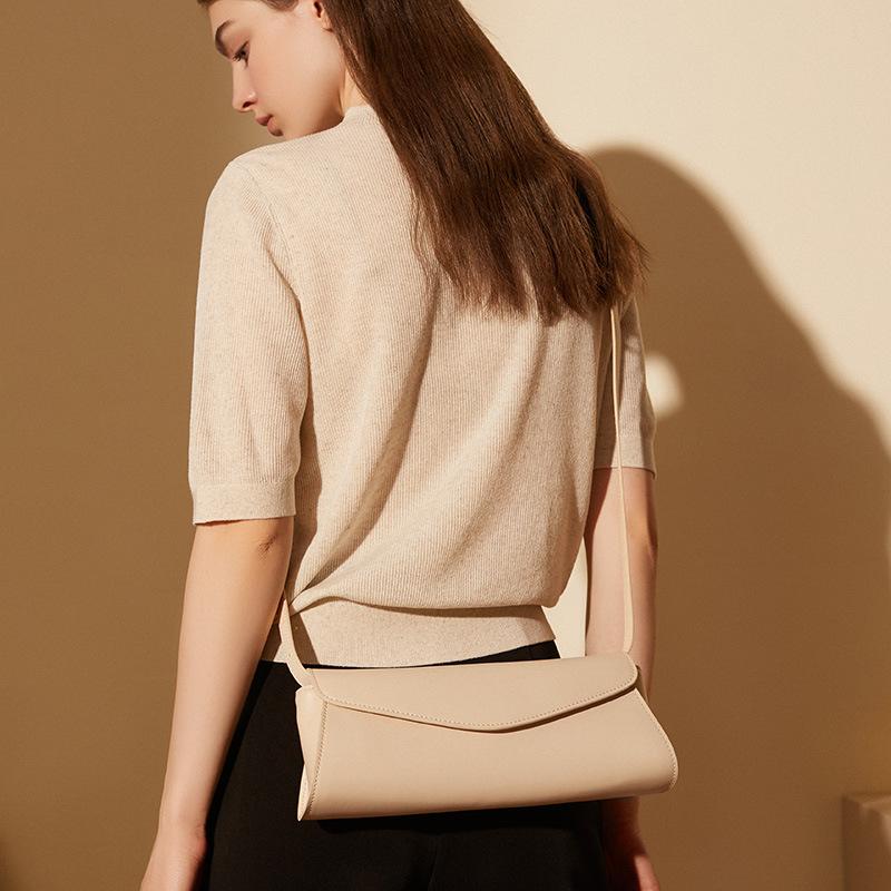 Leather Saddle Bags Women Cowhide Single Shoulder Bags Simple Underarm Bag