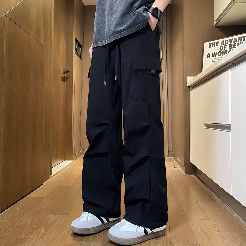 

American Retro Drape Casual Pants for Men, Straight-leg Loose, Sporty, Fashionable and High-end Workwear Trousers 5XL чорний