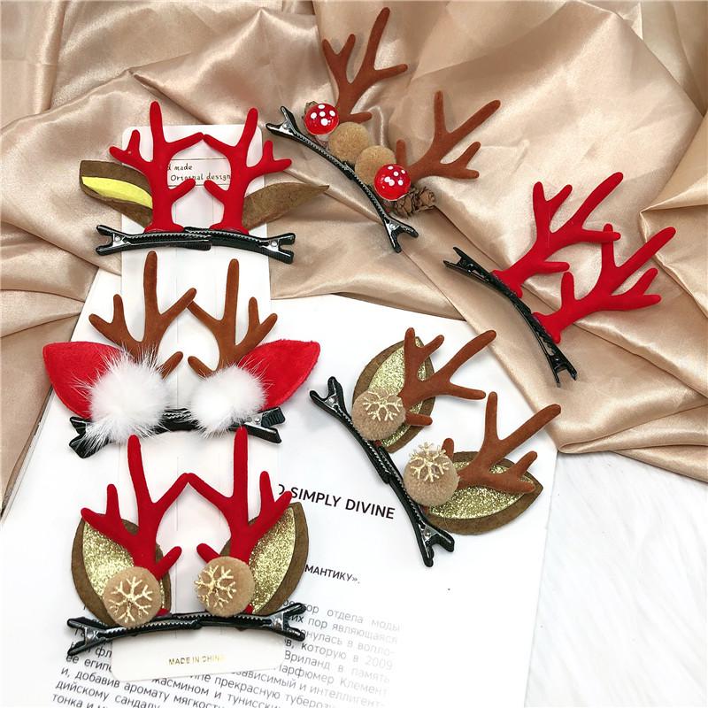 Korean Holiday Hair Accessories: Plush Reindeer Antler and Mushroom Hair Clips