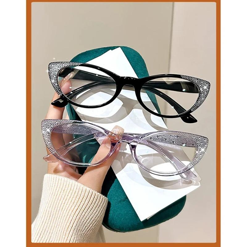 Fashionable Small Frame Cat Eye Presbyopia Glasses Ladies Diamond Inlaid Anti Blue Light HD Glasses