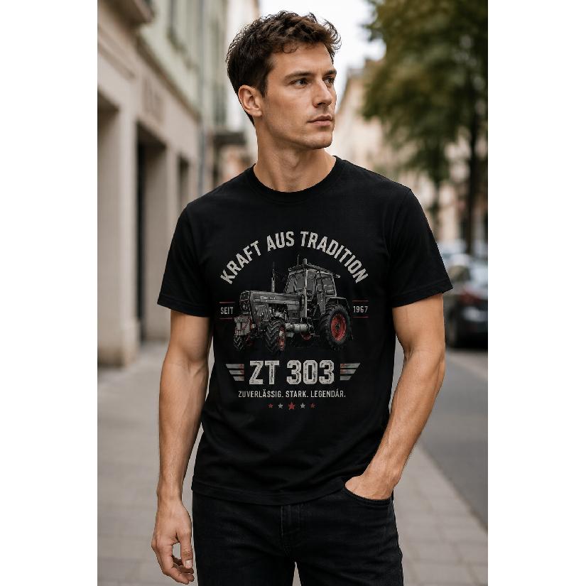 Men's Black Short Sleeve Crew Neck T-Shirt with Vintage Tractor Graphic Print, Soft Cotton Blend for Casual Daily Wear or Farm Enthusiast Style