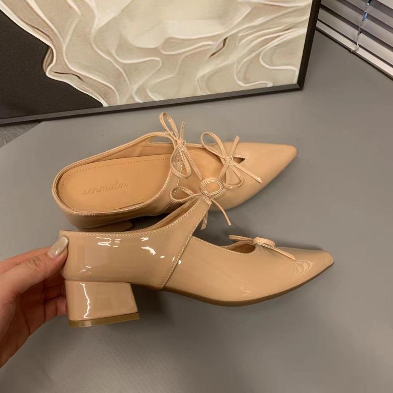 

Baotou half slippers women s summer wear new sandals women s thick heel half support single shoes inner height-increasing pointed shoes 34