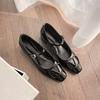 French square head medium heel Mary Jane shoes 25 new V buckle single shoes retro thick heel versatile women's shoes patent leather high heels