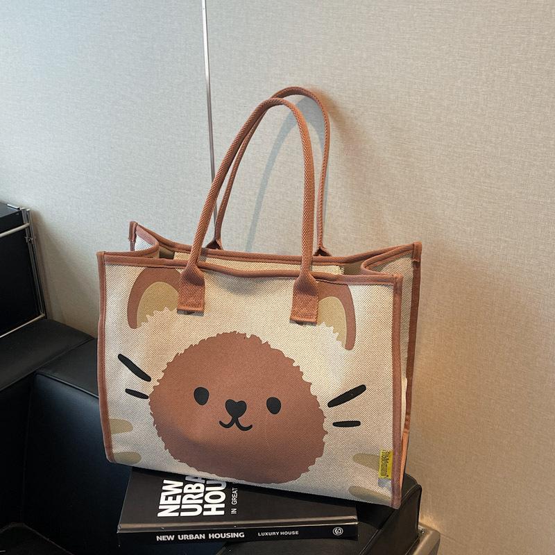 Canvas bag women's large-capacity new summer casual shoulder bag cartoon college student class tote bag