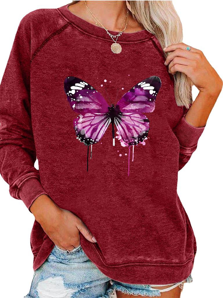 Women's Oversized Pullover Sweatshirt Butterfly Print Top Women's Spring/Fall Fashion Sweatshirt