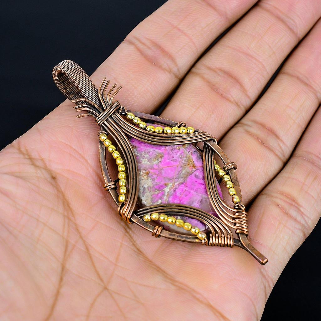 Pink Cobalt 999 Copper Wire Wrapped Pendant, Handmade Gemstone Jewelry Pendant Gift For Birthday