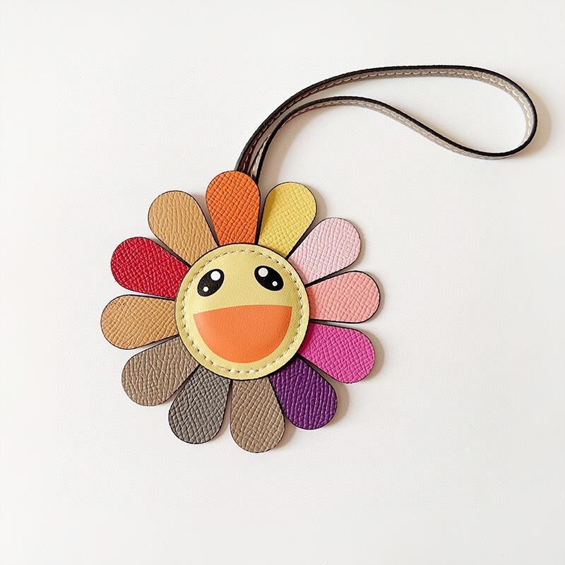 Colorful smiley face flower rainbow sunflower pendant fashion contrasting color leather platinum bag pendant accessories