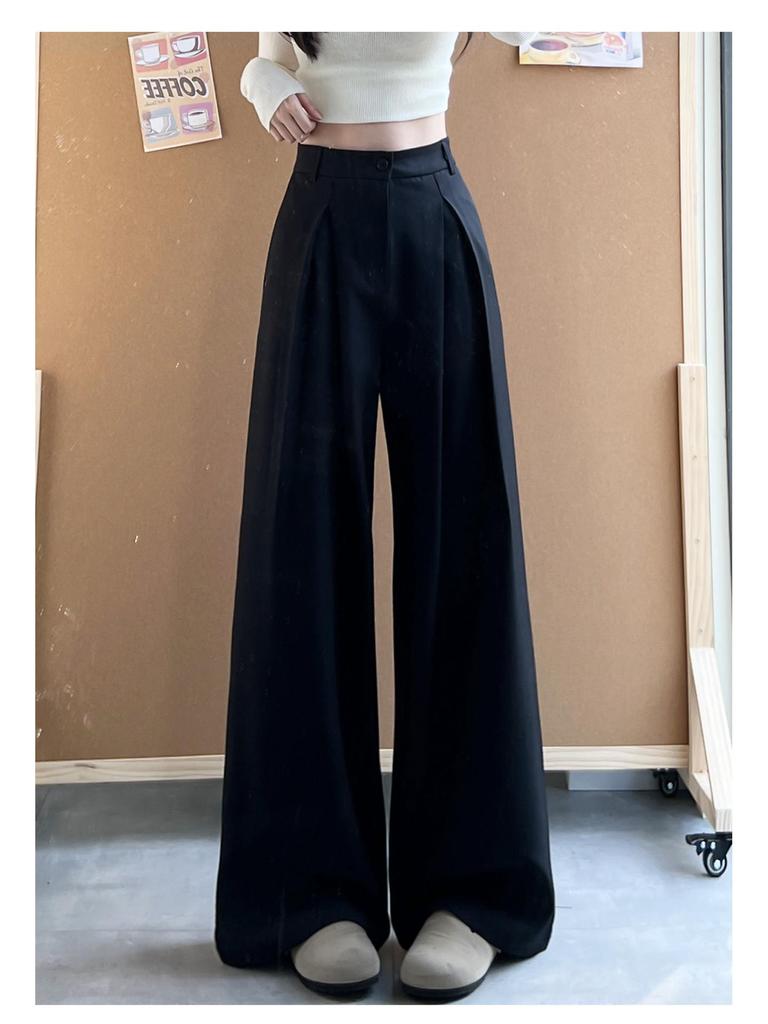 Women's Khaki High-Quality Straight-Leg Drape Suit Pants - Spring 2026 Style