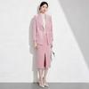 Cherry Blossom Pink Elegant Women's Suit & Skirt Set - High-End Formal Wear, Slimming Two-Piece with Slit Skirt (Winter Collection)