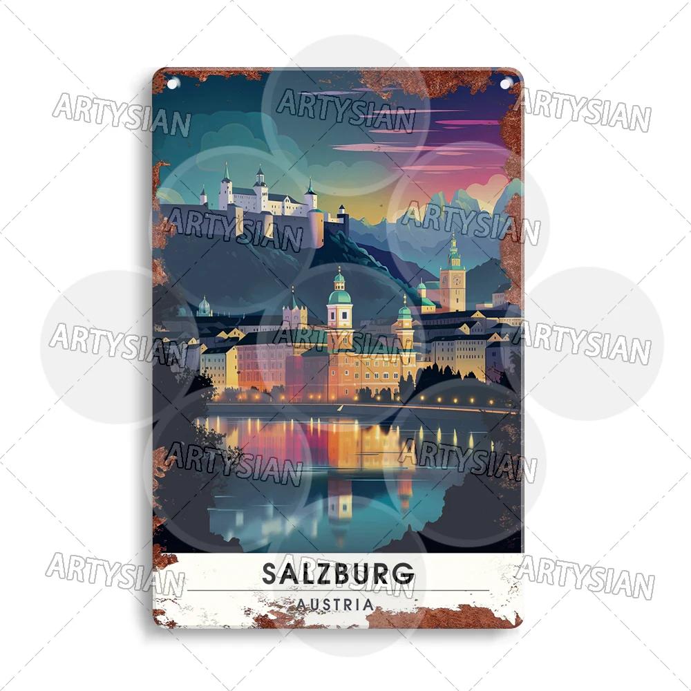 European Austria Germany Travel Cityscape Metal Sign Munich Vienna Berlin Cologne Salzburg Metal Plaque