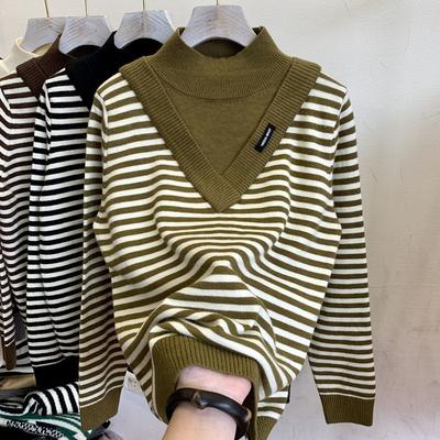Sweater for Women Autumn Winter Thickened Warm Knitted Stretchy Long Sleeve Oversize Long-neck Tops