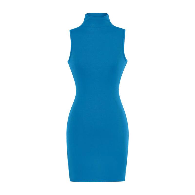 Women's Sleeveless Bodycon Dress: Retro, Mature Style, Stretchy, Slim-Fit, High-Neck, Sexy Short Skirt