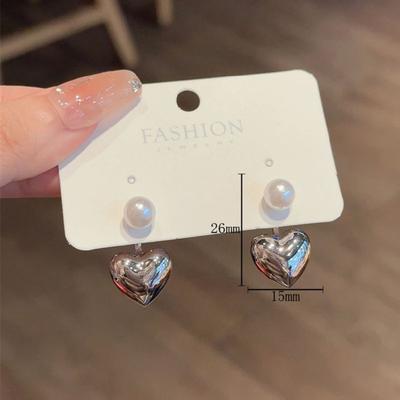 Color Heart Imitation Pearl Two In One Pendant Earring for Women Sweet Gift Simple Creative Jewelry Accessory