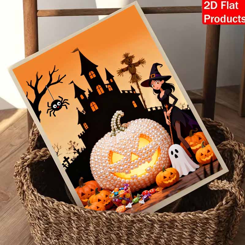 Halloween Pearl Painting Set Witch Pumpkin 5D DIY Pearl Art Home Bedroom Wall Decor Handmade Gift Craft Kit Holiday Party Decoration