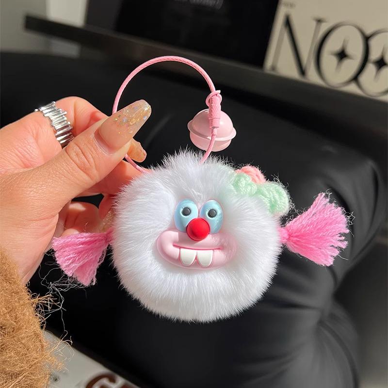 

Plush Cartoon Monster Keychain: Cute Soot Ball & Rex Rabbit Fur Bag Charm розовый