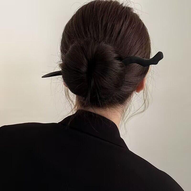 Antique Wood Hairpins Female New Chinese Simple Geometric Black Hair Sticks Hair Clips For Women Hair Accessories Pearl Headwear
