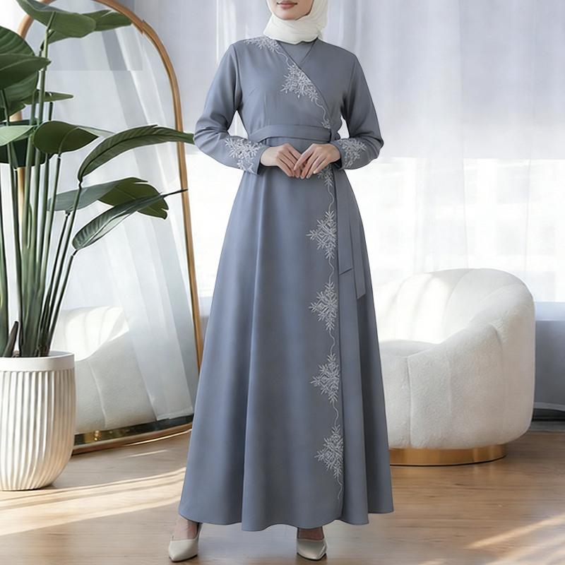ZANZEA Women Casual V-Neck Loose Long Sleeve Muslim Dress