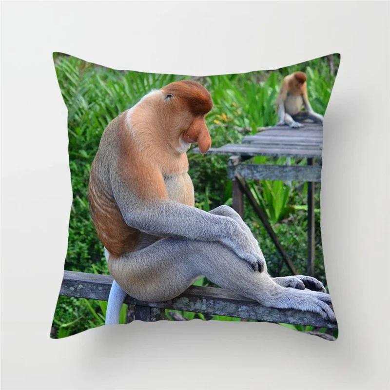 Monkey Apes Polyester Cushion Cover Wild Animal Monkey Raccoon Pattern Throw Pillow Case For Sofa Home Decorative Pillowcase