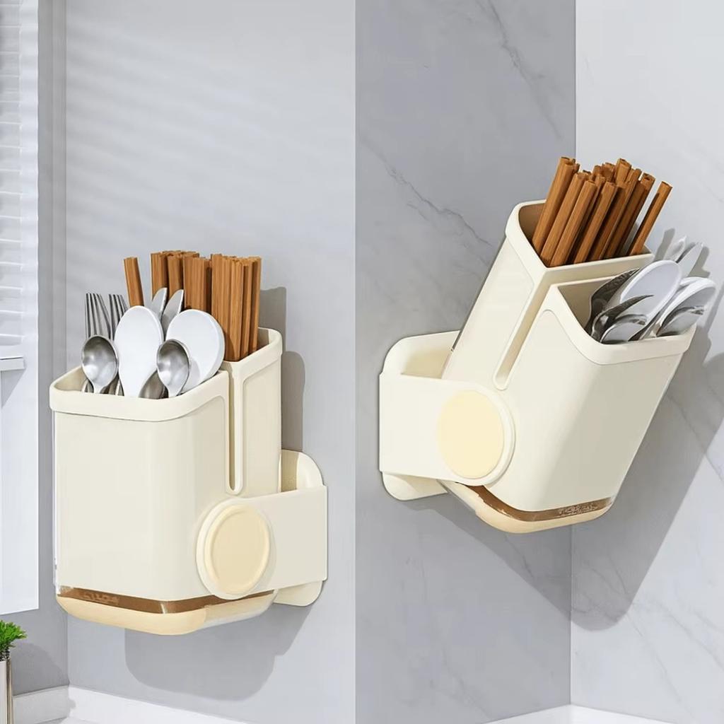 Kitchen Utensil Holder Wall Mounted No Drilling Rotatable Chopsticks Spoon Storage Rack Multipurpose Countertop Organizer for Home