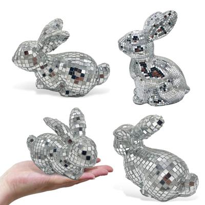 Mirror Disco Ball Rabbit Figurine Mirror Ball Sitting Bunny Figurine Easter Wedding Party Home