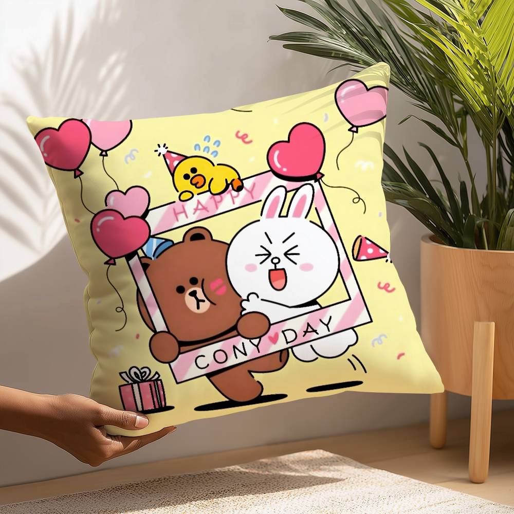 B-Brown Bear and C-Cony Pillow Case Plush Fabric Soft  Pillowcase Double Sided Print Cushion Cover Household Gifts